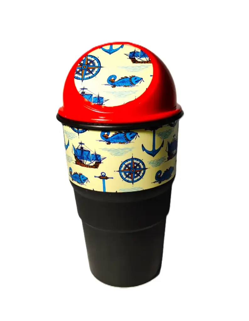 Mini Car Dustbin with Sticker Design | For Car, Office & Home (Red Nautical)
