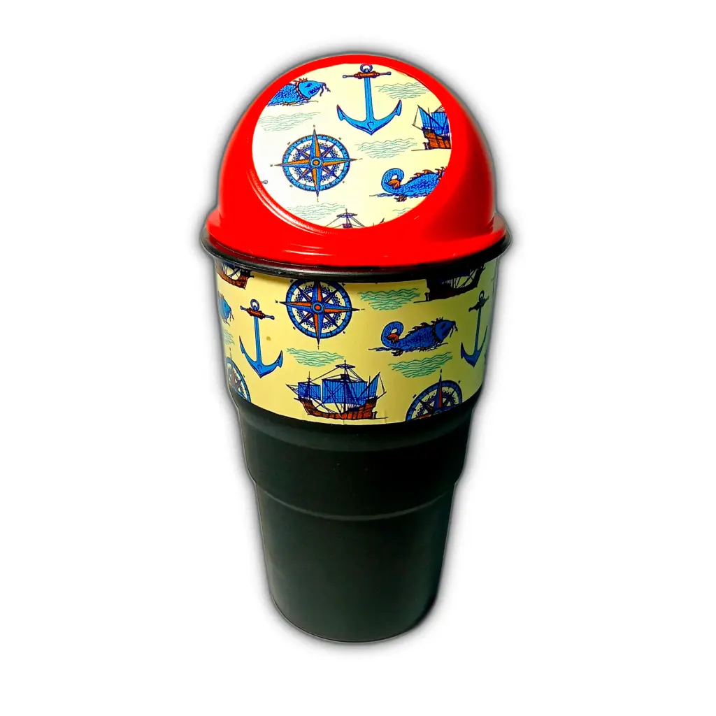 Mini Car Dustbin with Sticker Design | For Car, Office & Home (Red Nautical)
