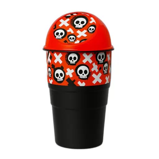Mini Car Dustbin with Sticker Design | For Car, Office & Home (Red Skull)