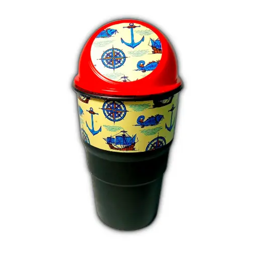 Mini Car Dustbin with Sticker Design | For Car, Office & Home (Red Nautical)